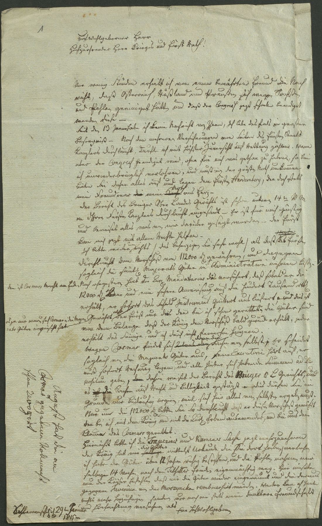 Manuscript page 1 of letter 1