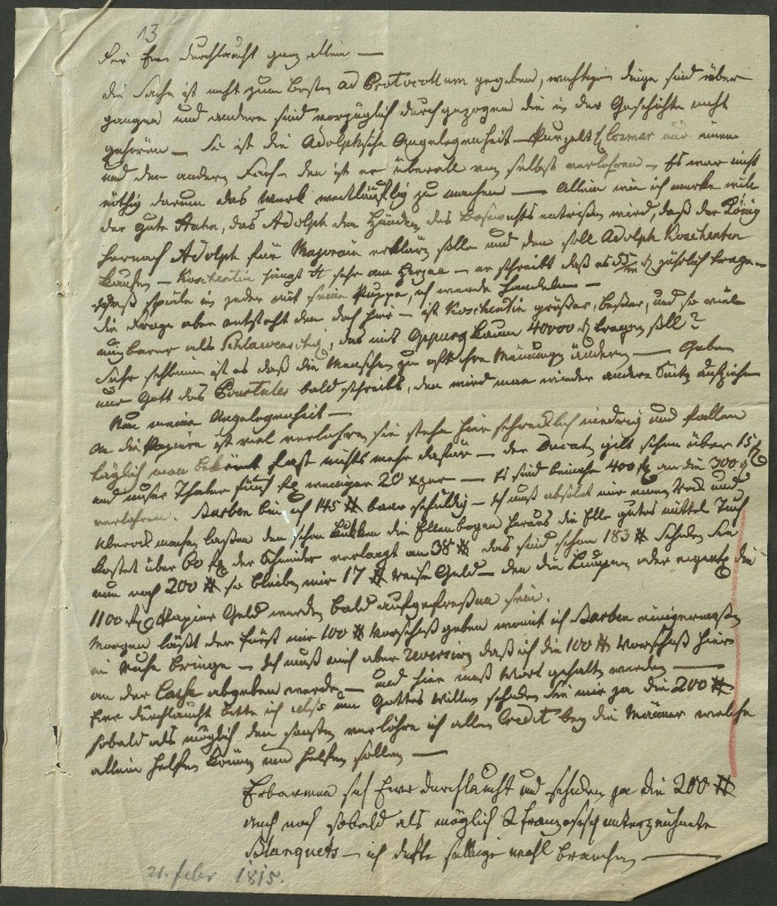 Manuscript page 1 of letter 13