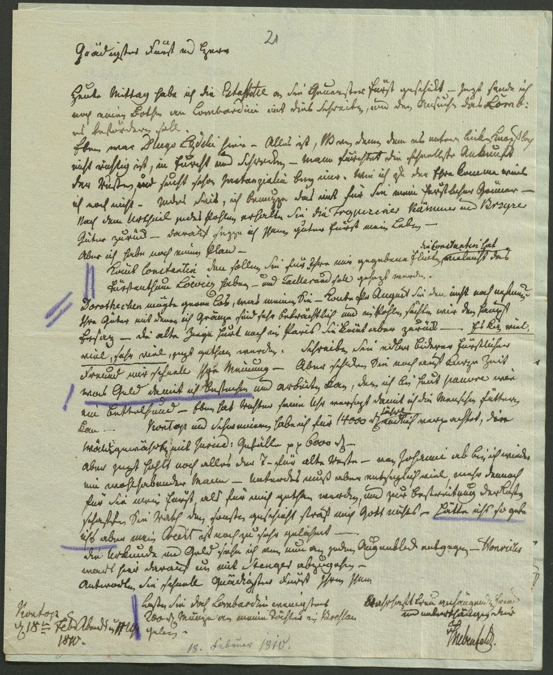 Manuscript page 1 of letter 21
