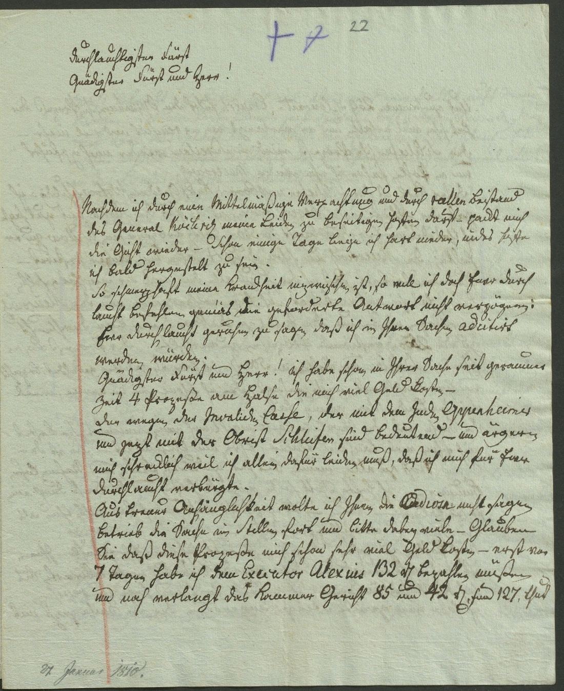 Manuscript page 1 of letter 22