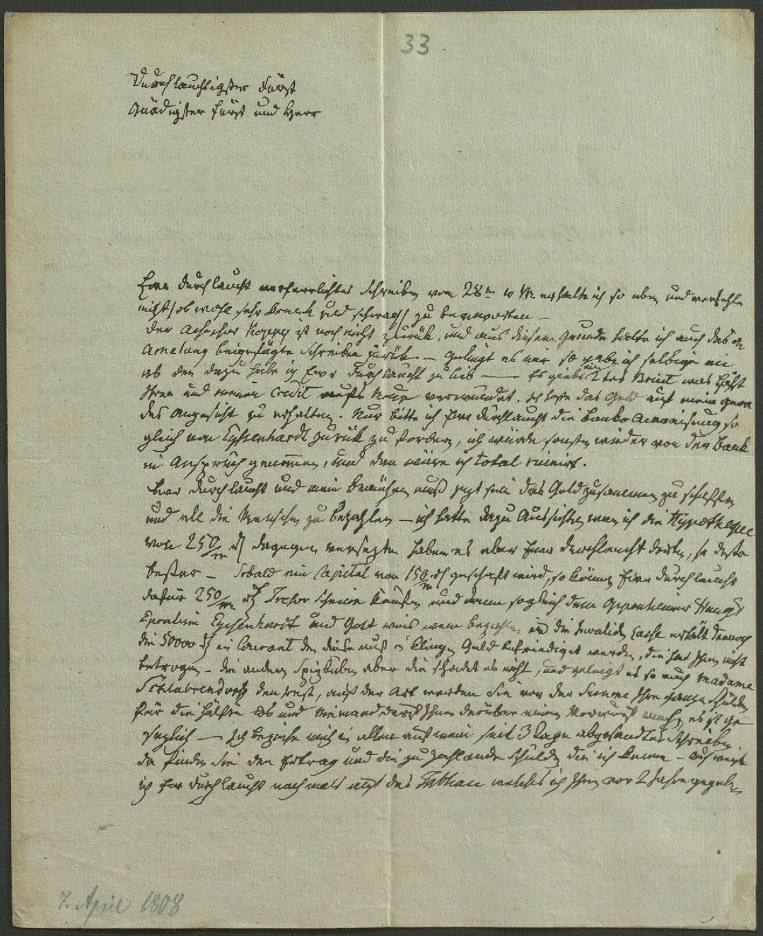 Manuscript page 1 of letter 33