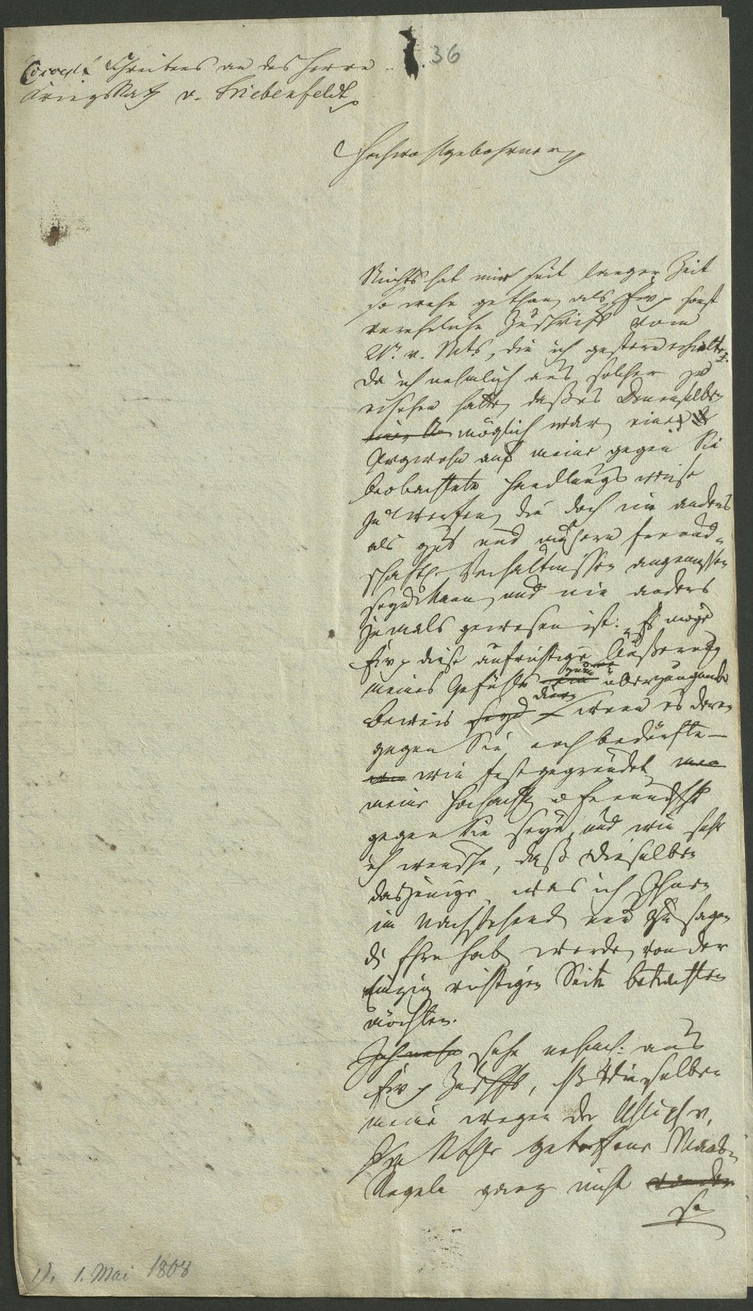 Manuscript page 1 of letter 36
