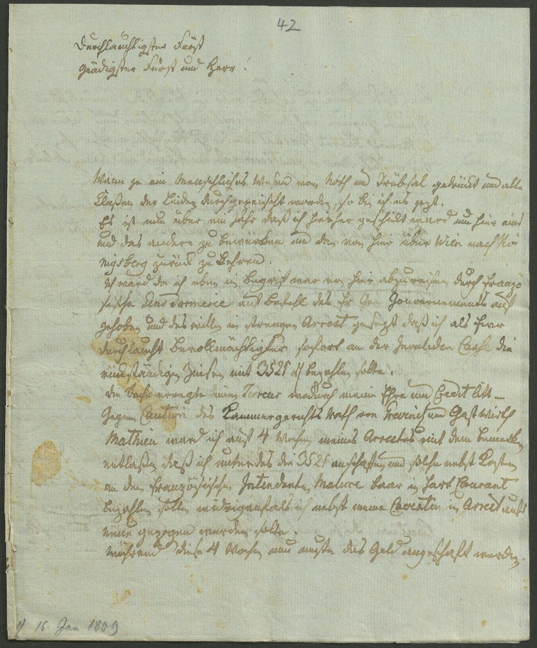 Manuscript page 1 of letter 42