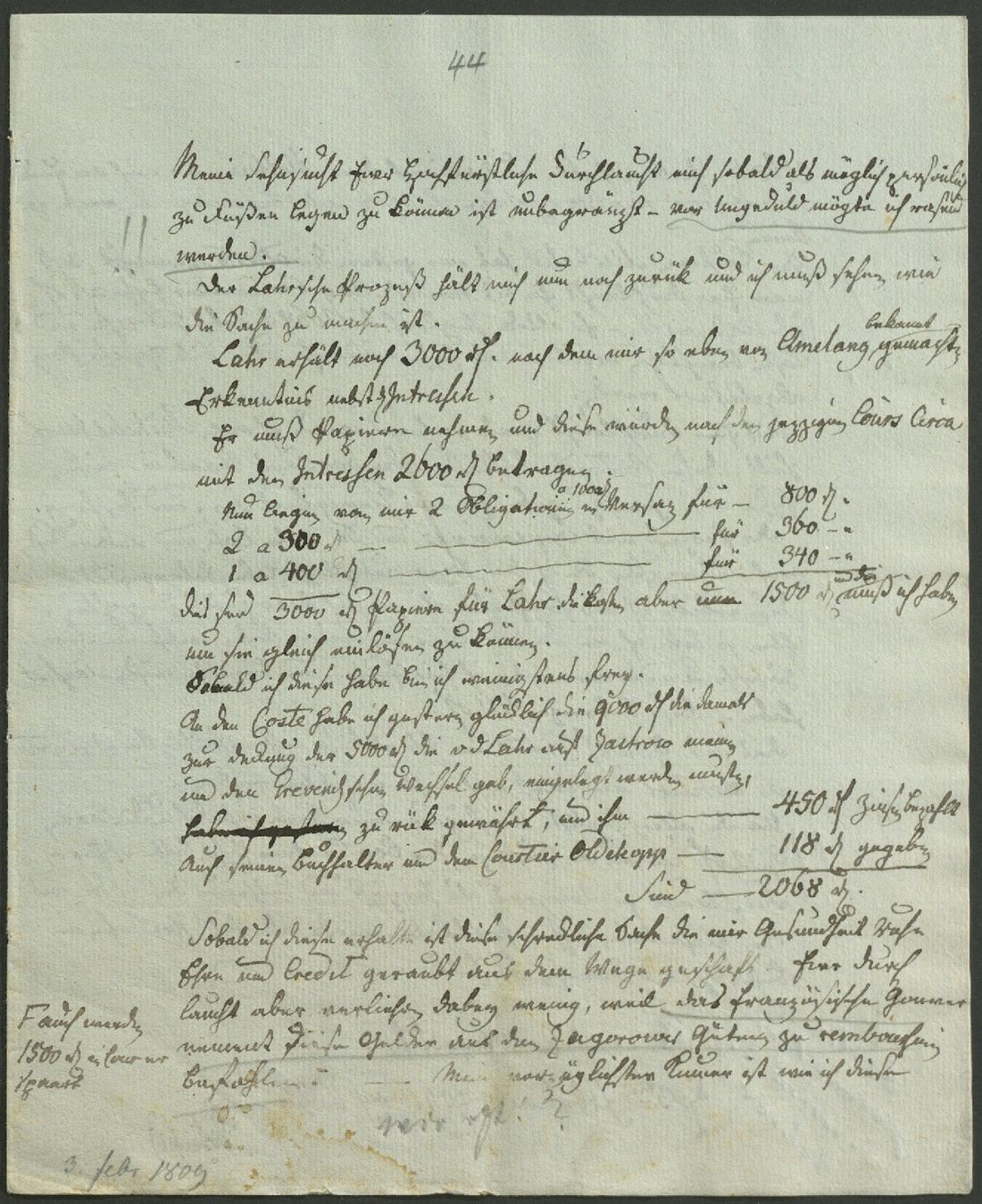 Manuscript page 1 of letter 44
