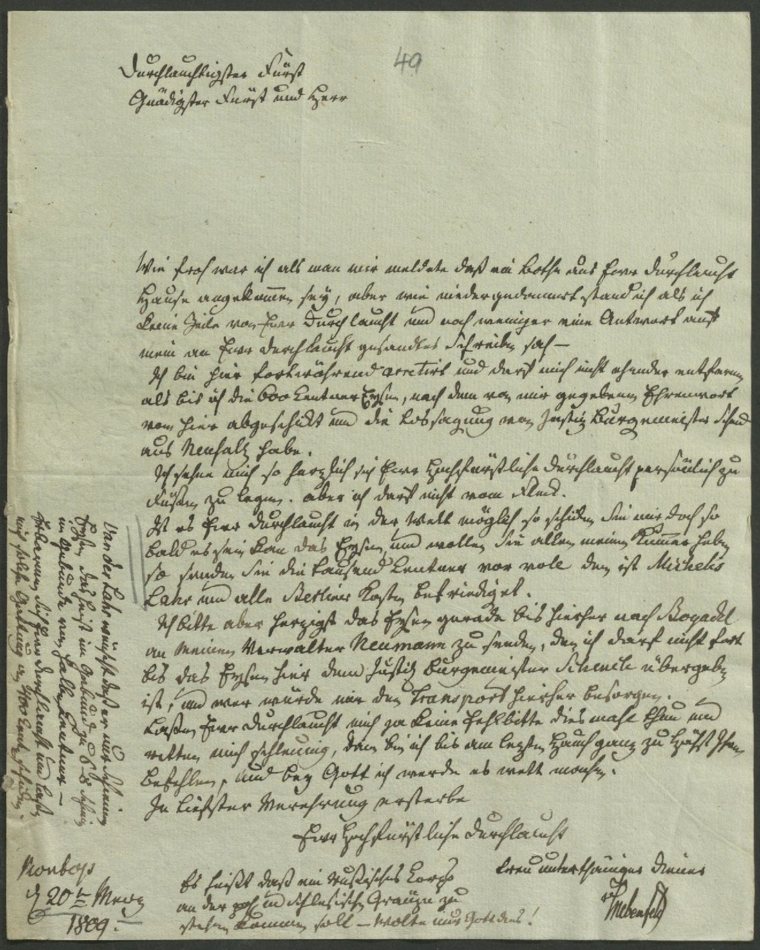 Manuscript page 1 of letter 49