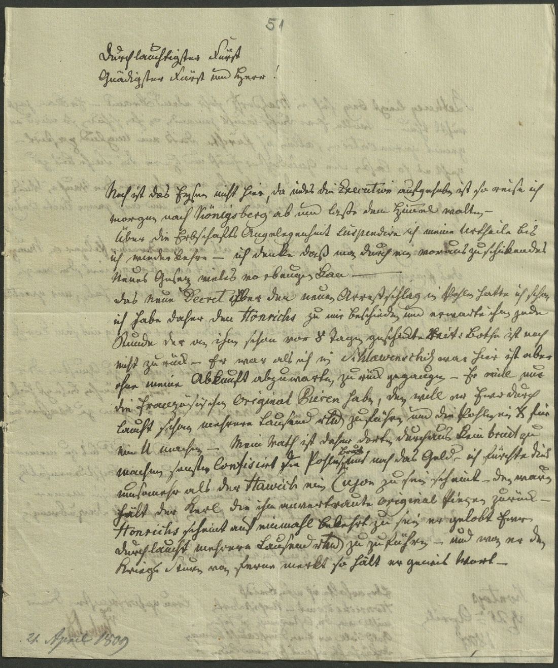 Manuscript page 1 of letter 51