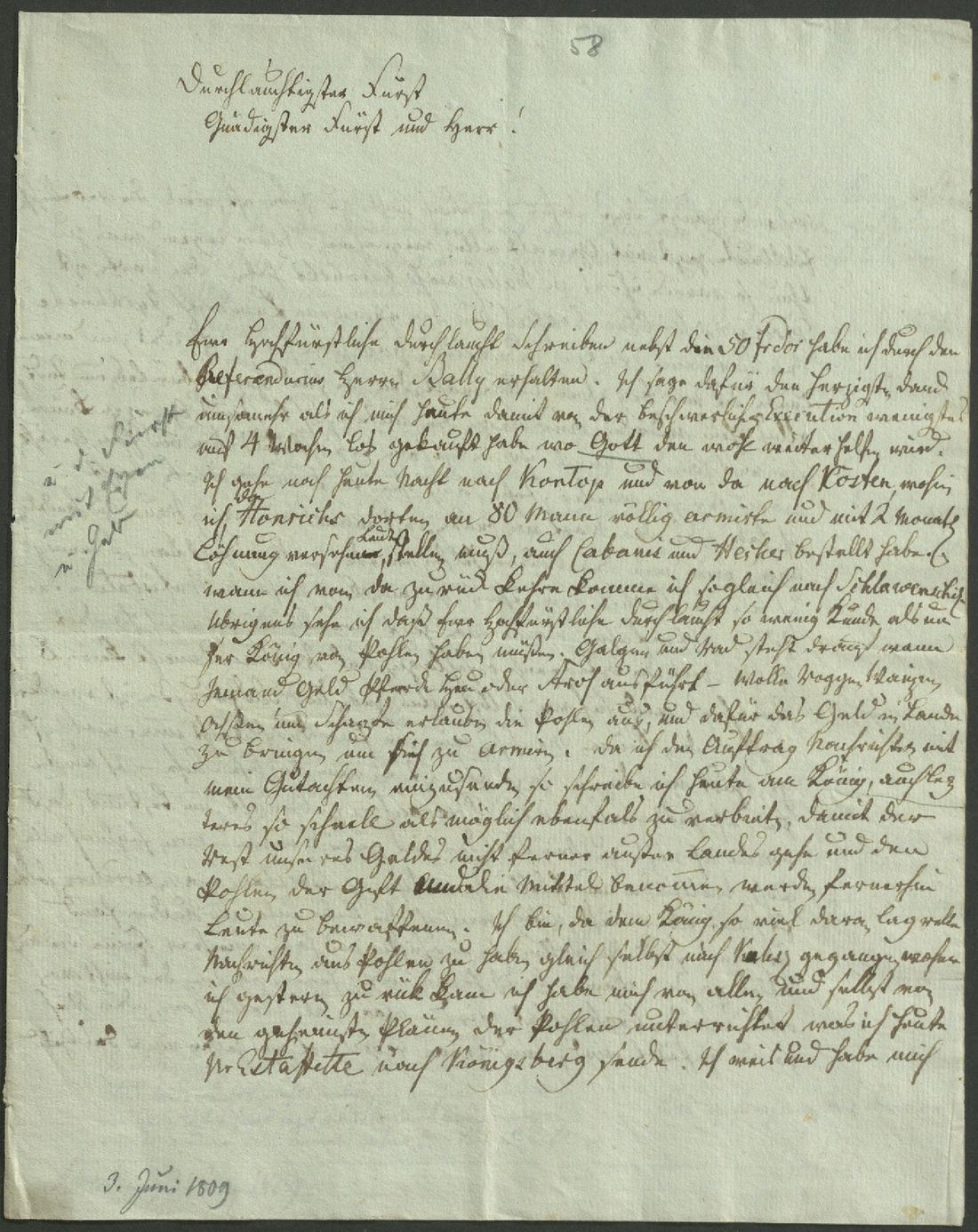 Manuscript page 1 of letter 58