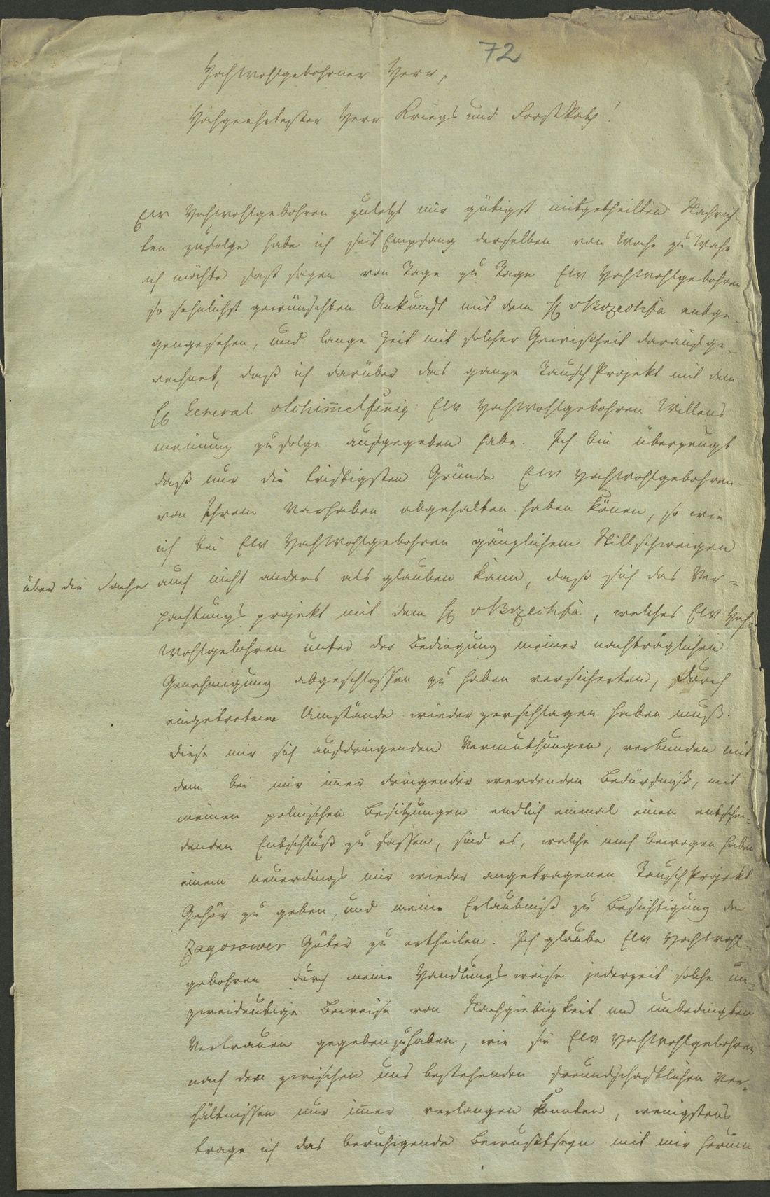 Manuscript page 1 of letter 72