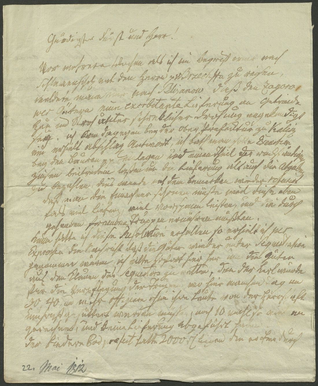 Manuscript page 1 of letter 72f