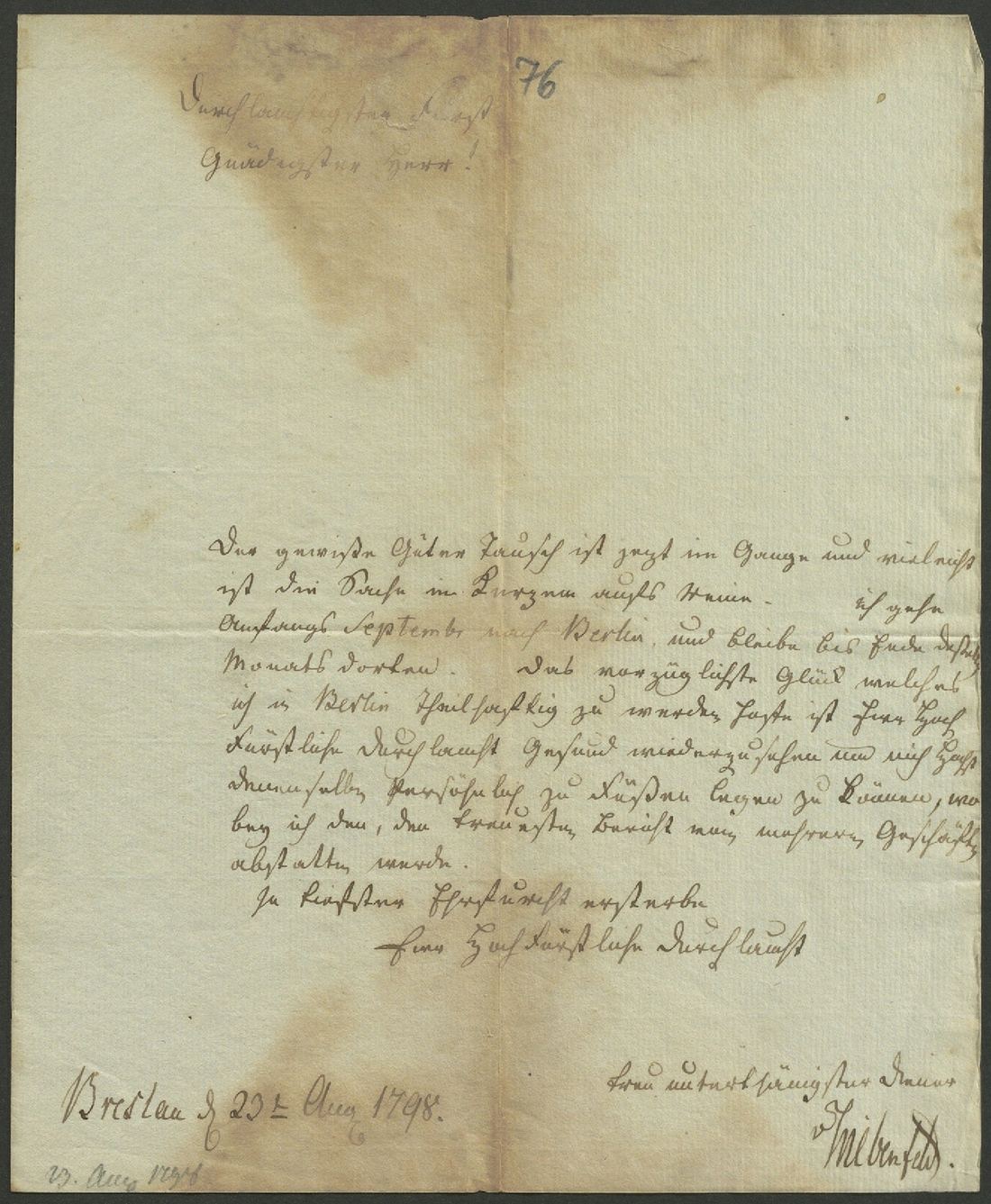 Manuscript page 1 of letter 76