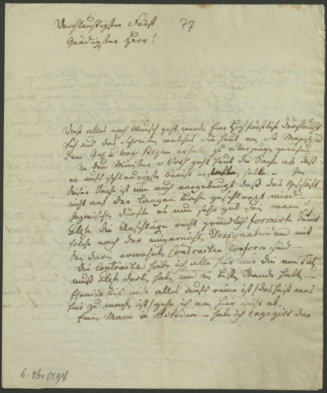 Manuscript page 1 of letter 77
