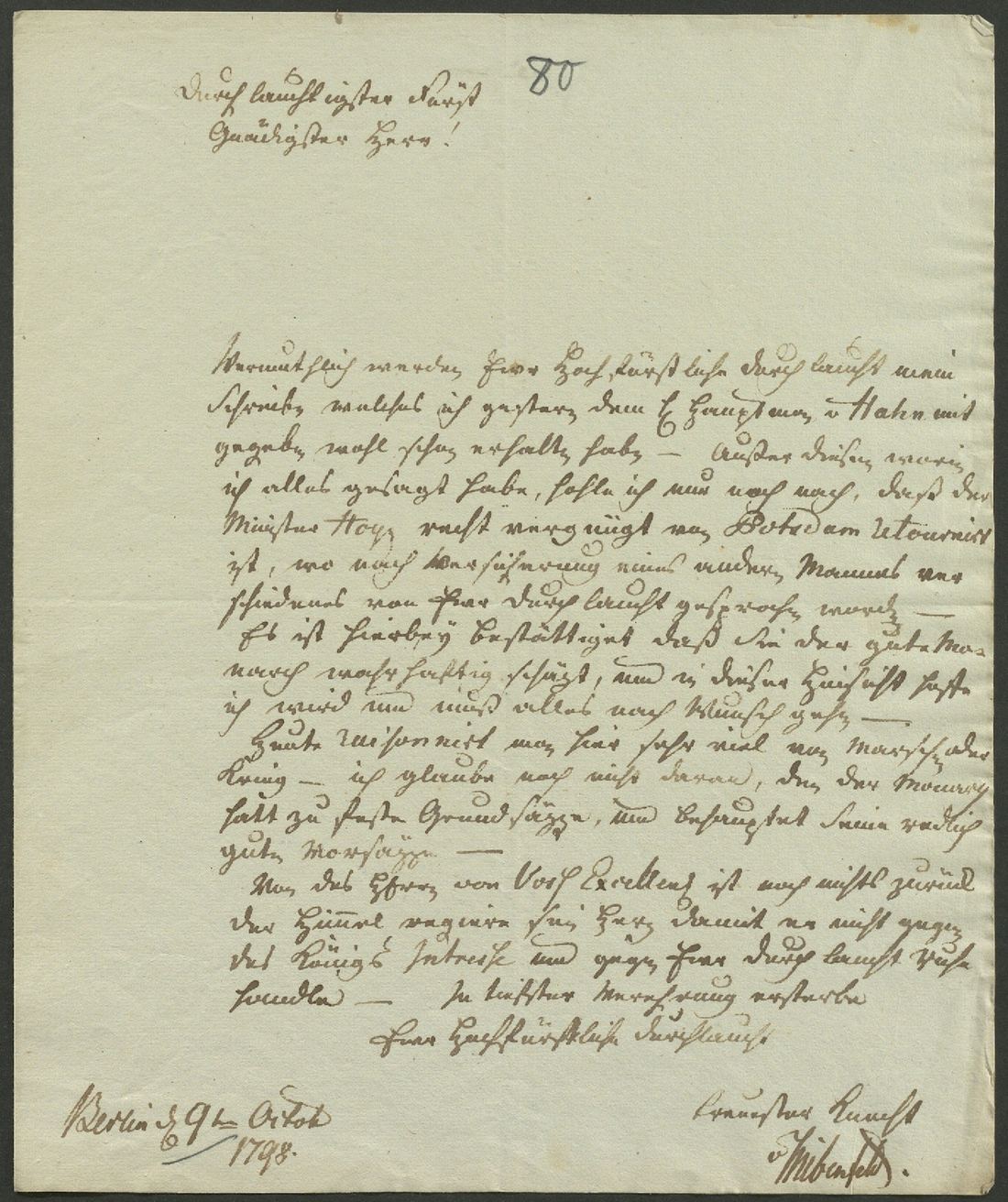 Manuscript page 1 of letter 80
