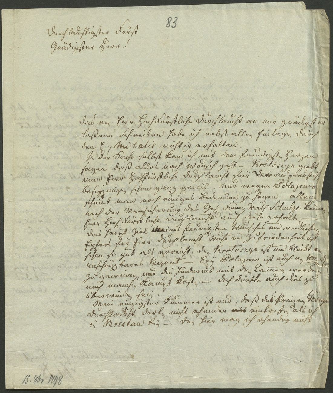 Manuscript page 1 of letter 83