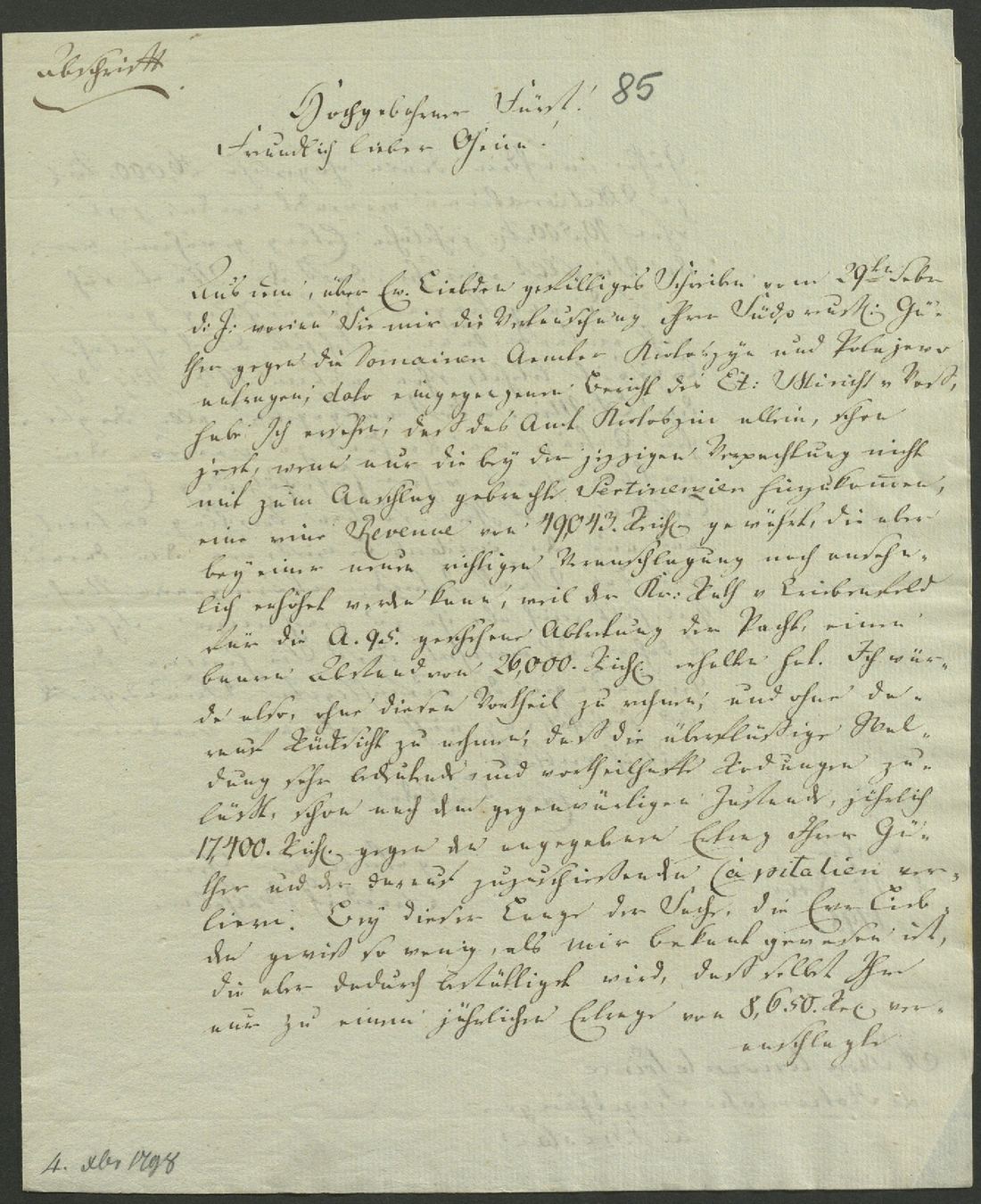 Manuscript page 1 of letter 85