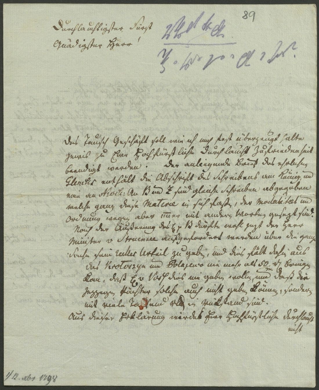 Manuscript page 1 of letter 89