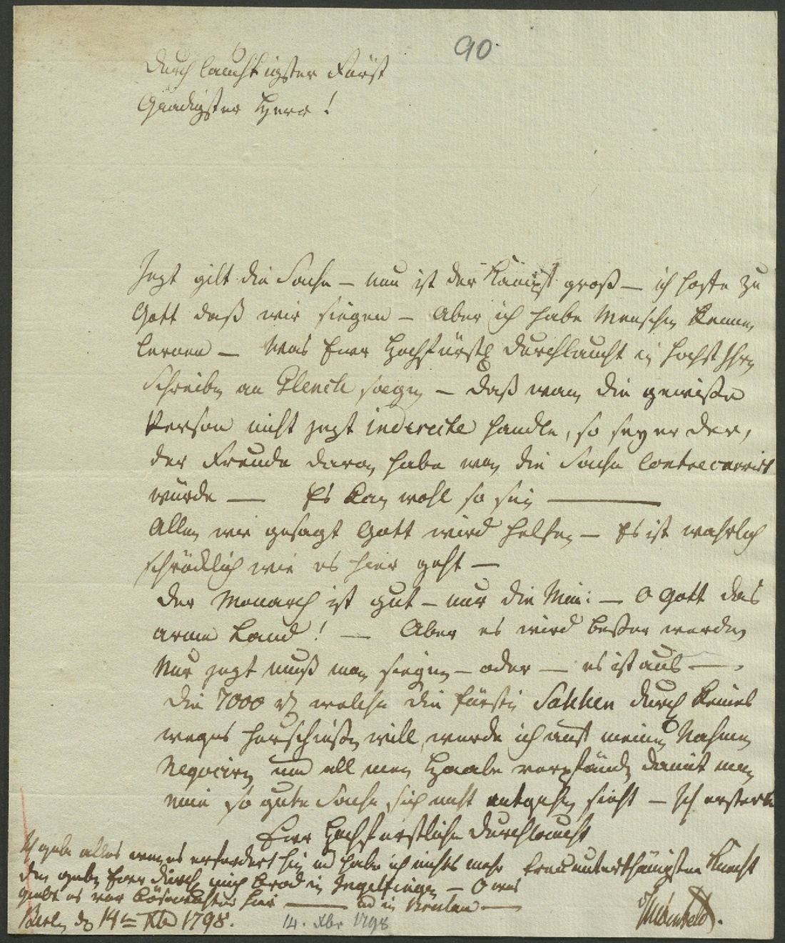 Manuscript page 1 of letter 90