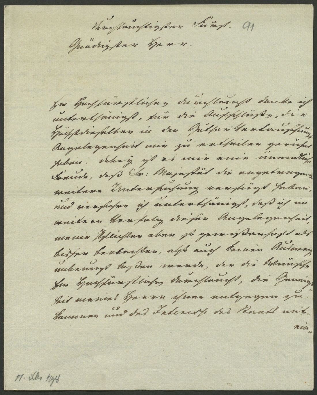 Manuscript page 1 of letter 91