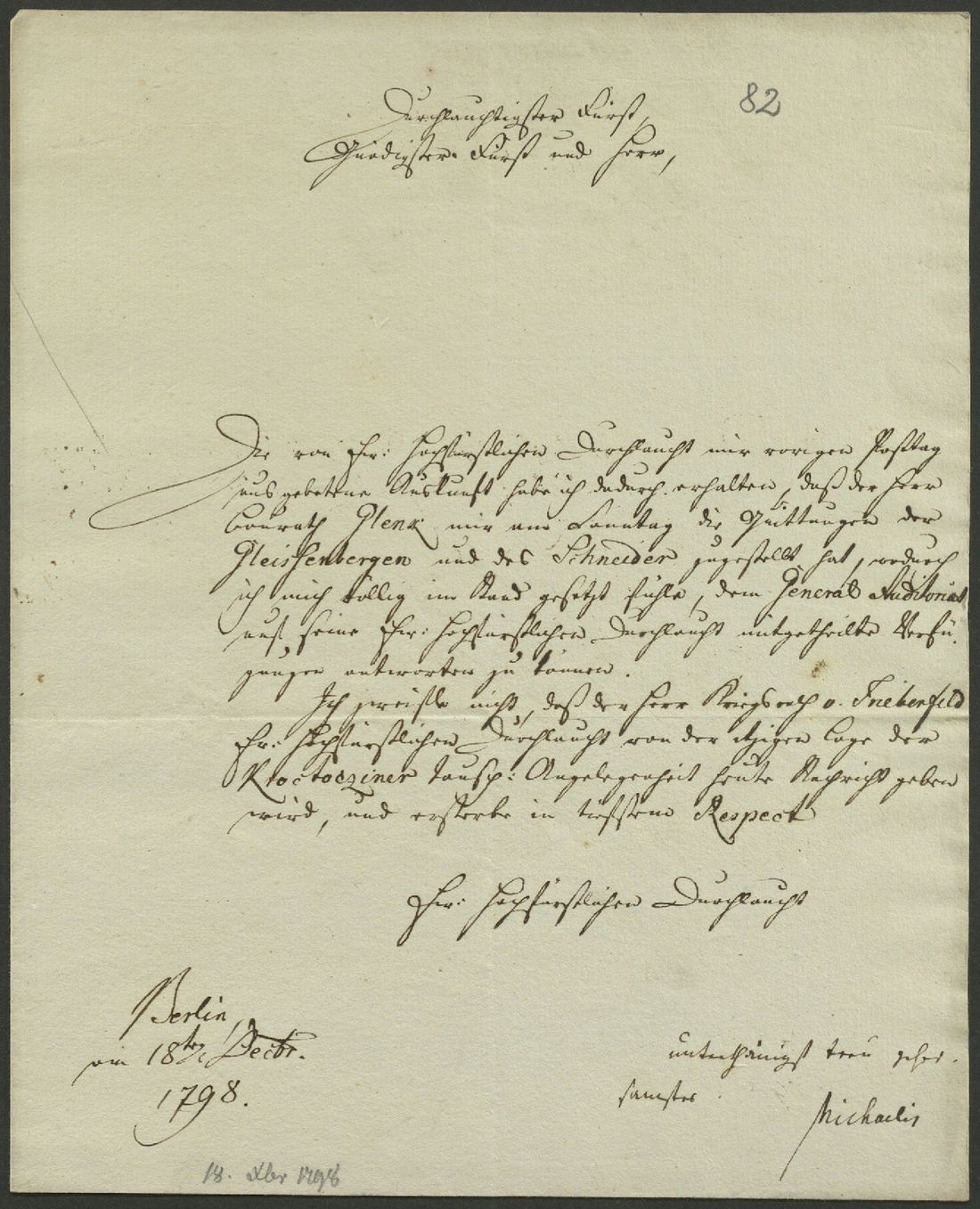 Manuscript page 1 of letter 92