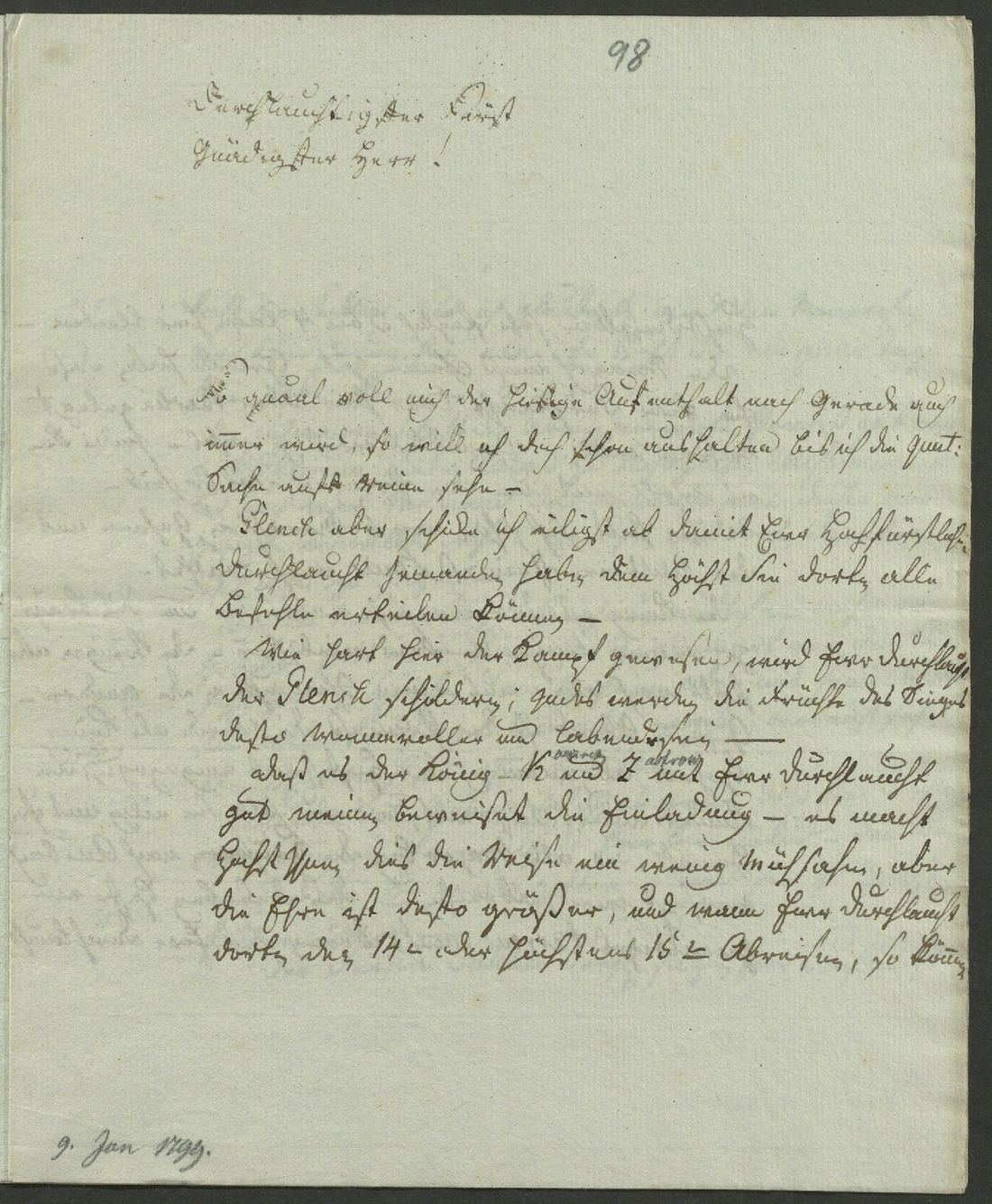 Manuscript page 1 of letter 98