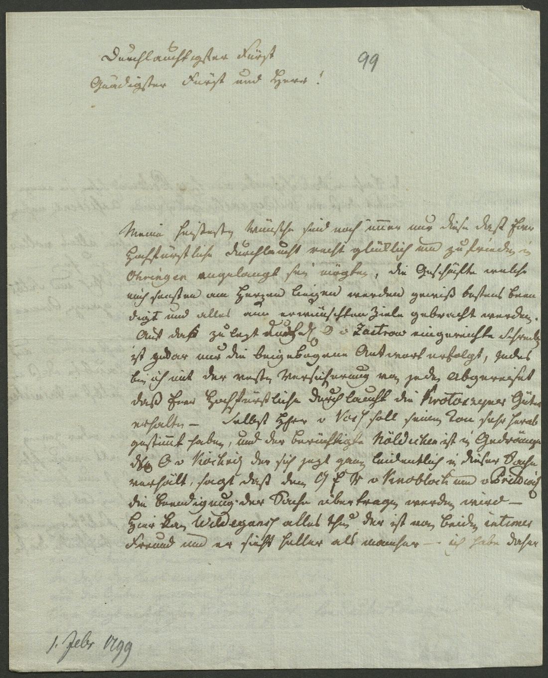 Manuscript page 1 of letter 99