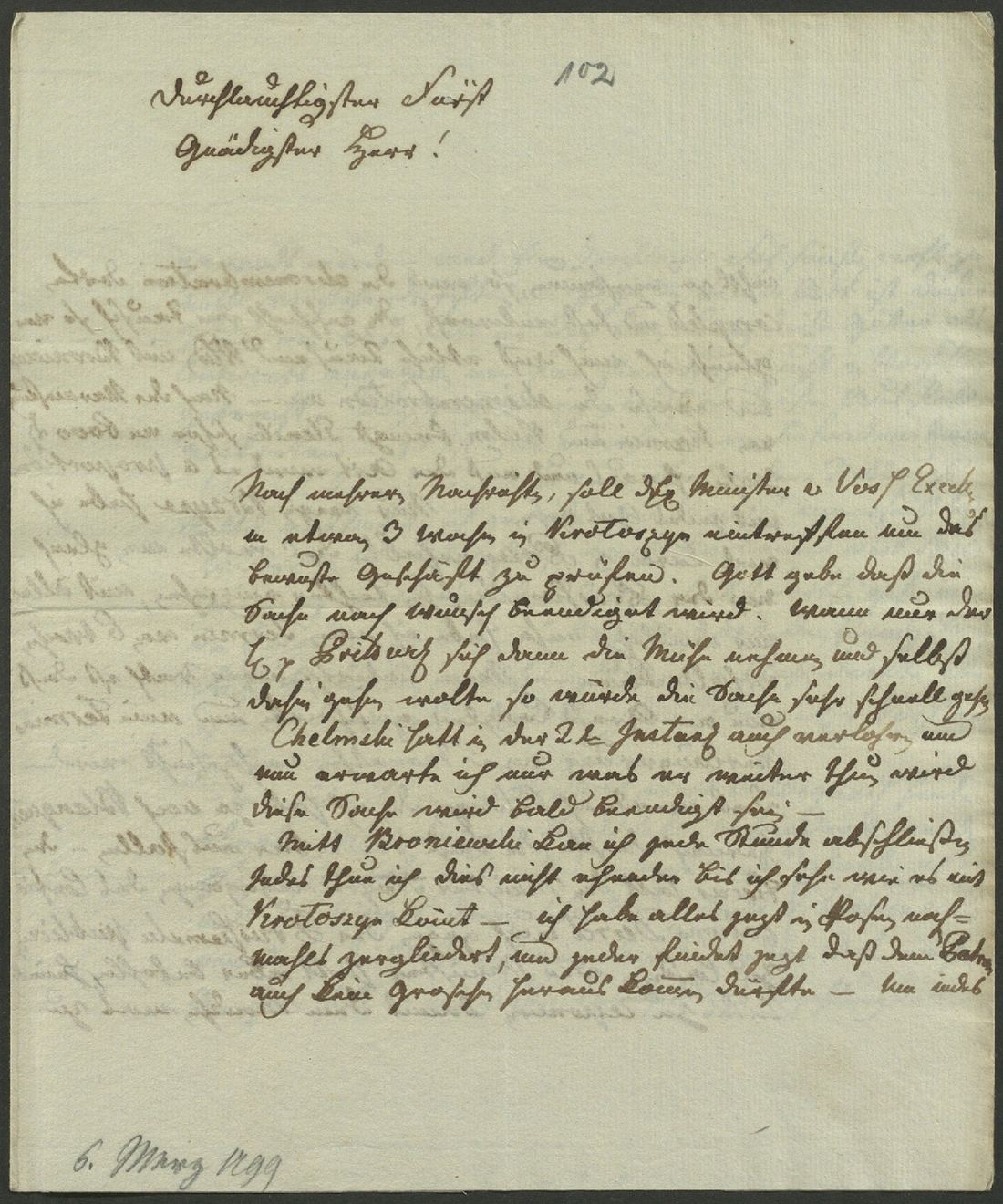 Manuscript page 1 of letter 102