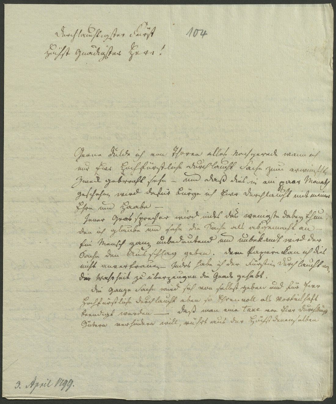 Manuscript page 1 of letter 104