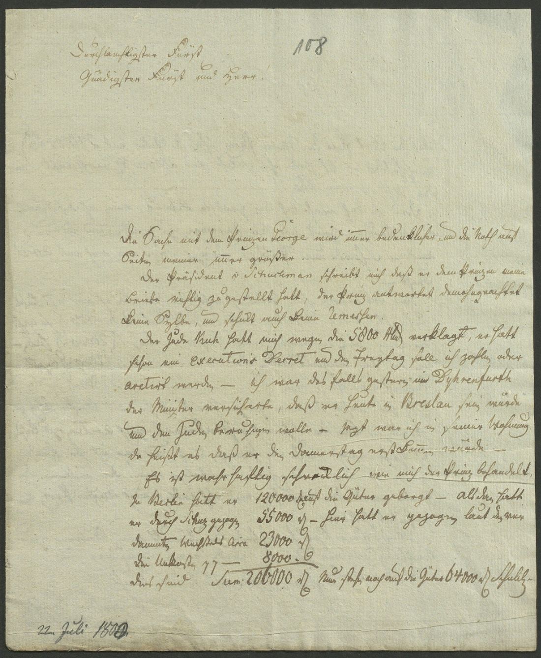 Manuscript page 1 of letter 108