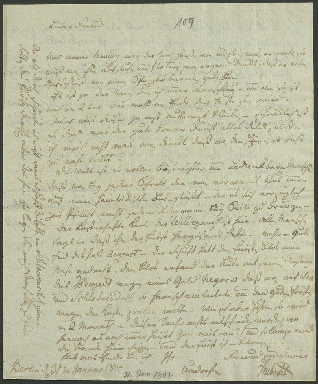 Manuscript page 1 of letter 109
