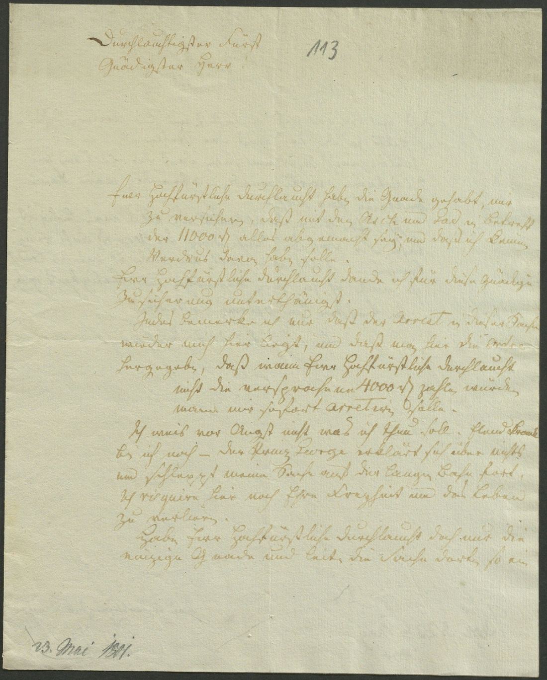 Manuscript page 1 of letter 113