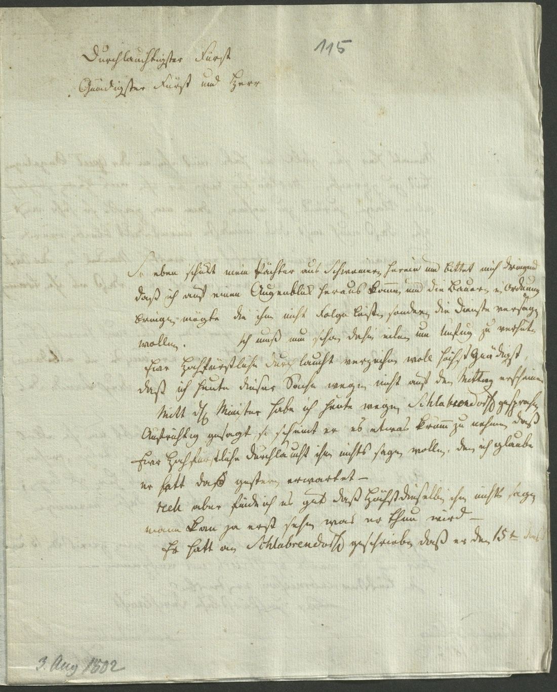 Manuscript page 1 of letter 115