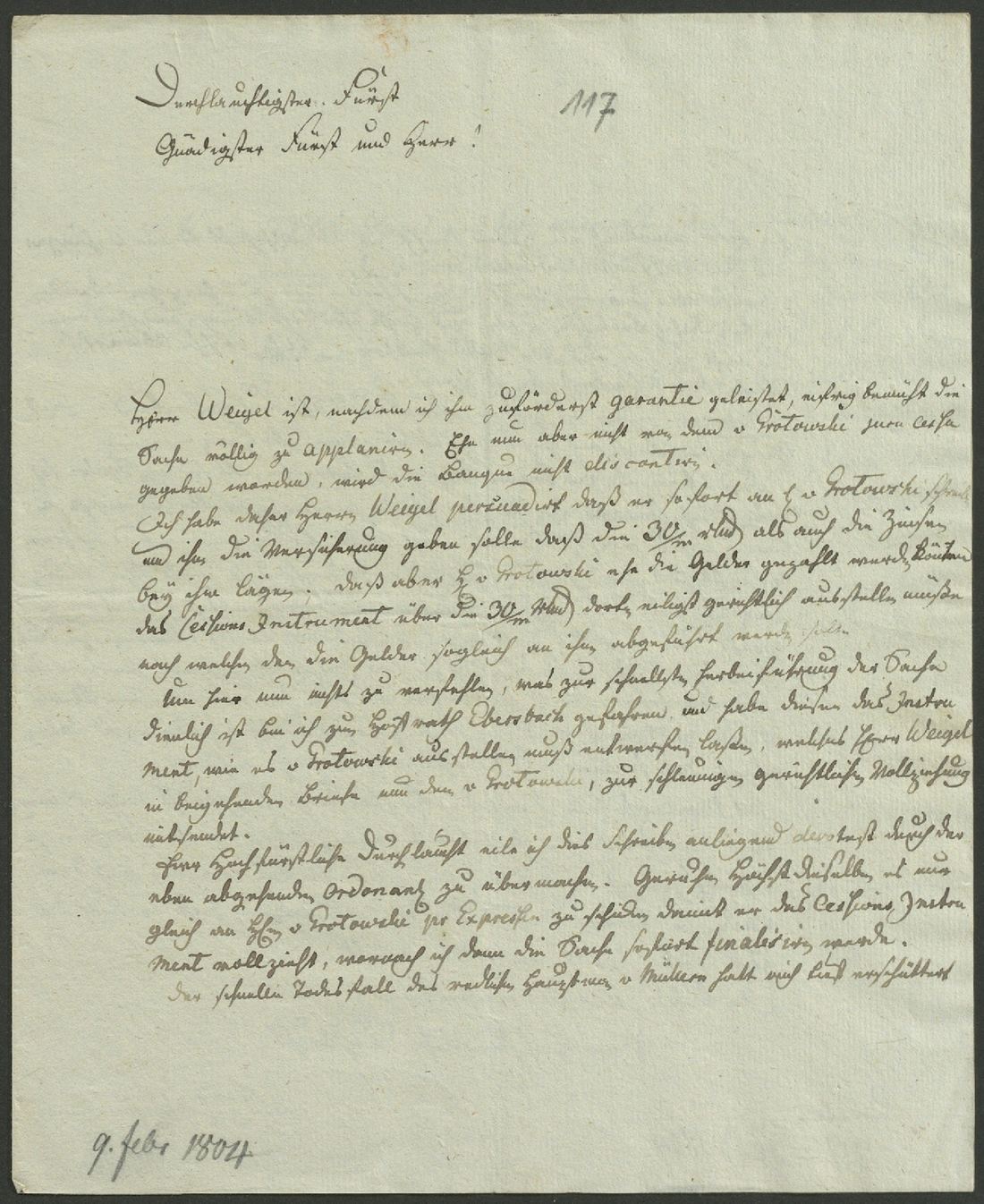 Manuscript page 1 of letter 117