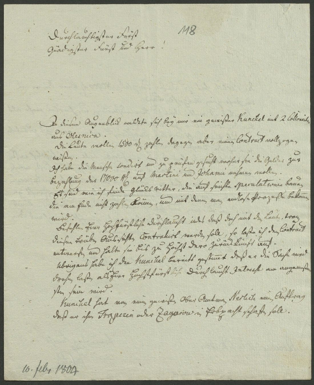 Manuscript page 1 of letter 118a