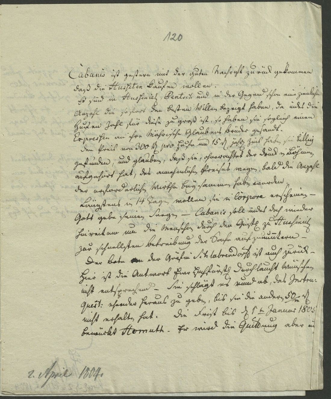 Manuscript page 1 of letter 120