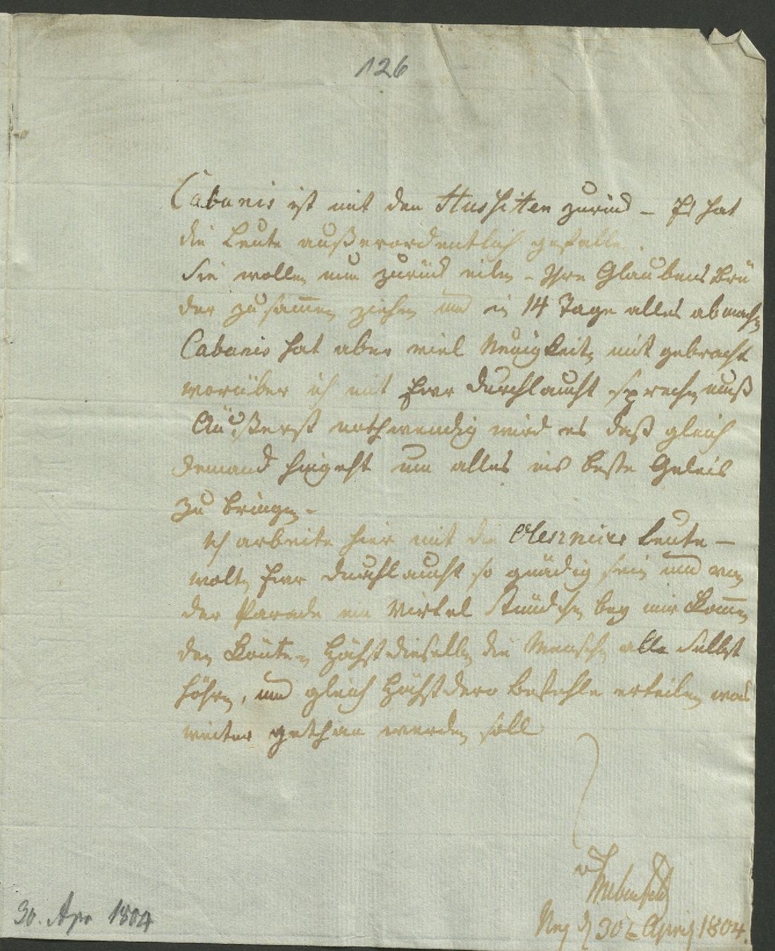 Manuscript page 1 of letter 126