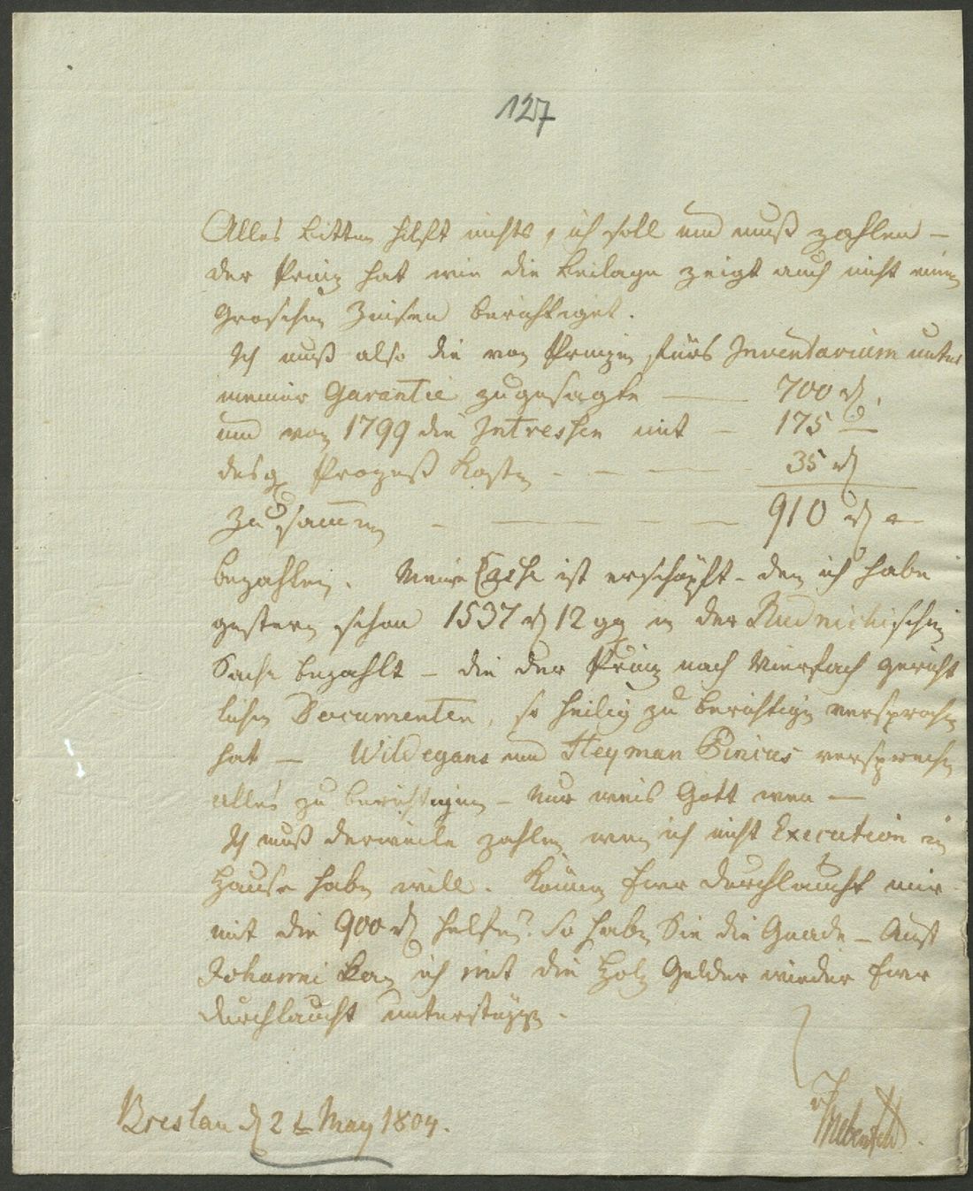 Manuscript page 1 of letter 127