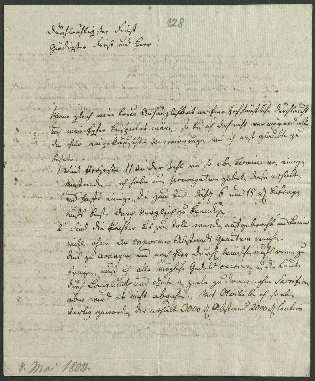 Manuscript page 1 of letter 128