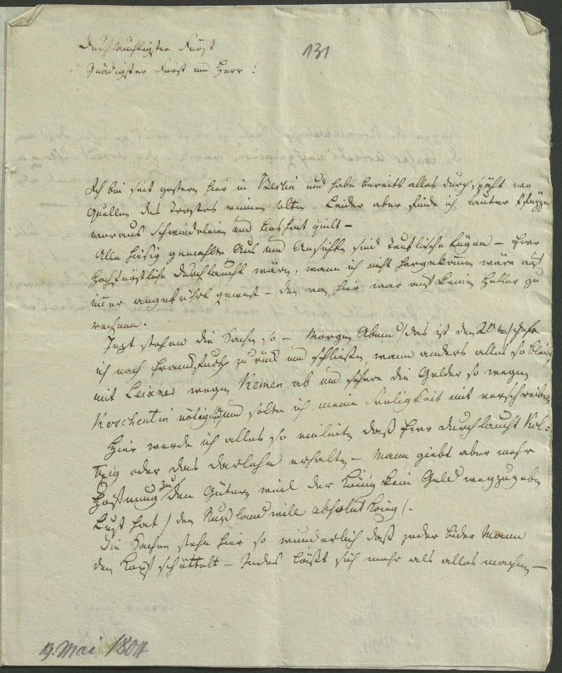 Manuscript page 1 of letter 131