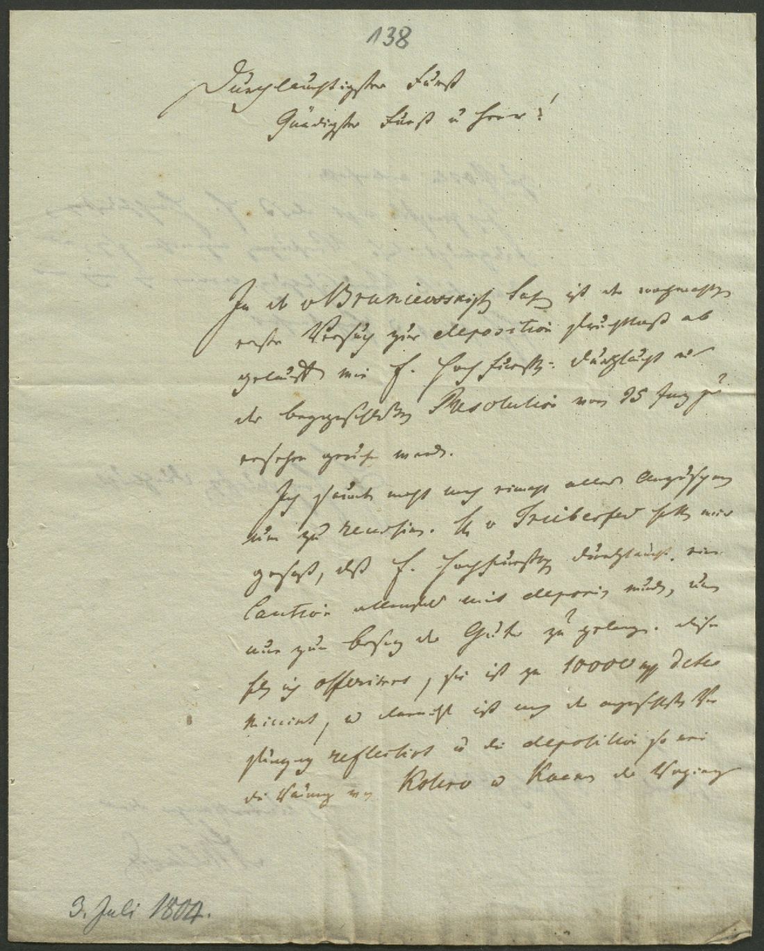 Manuscript page 1 of letter 138