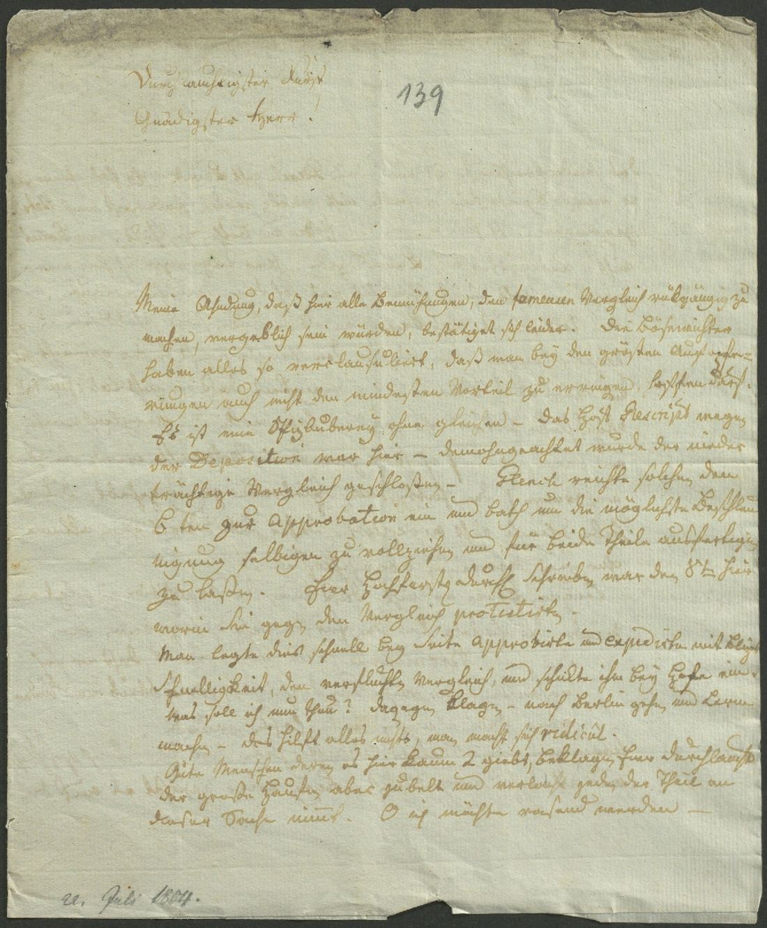 Manuscript page 1 of letter 139