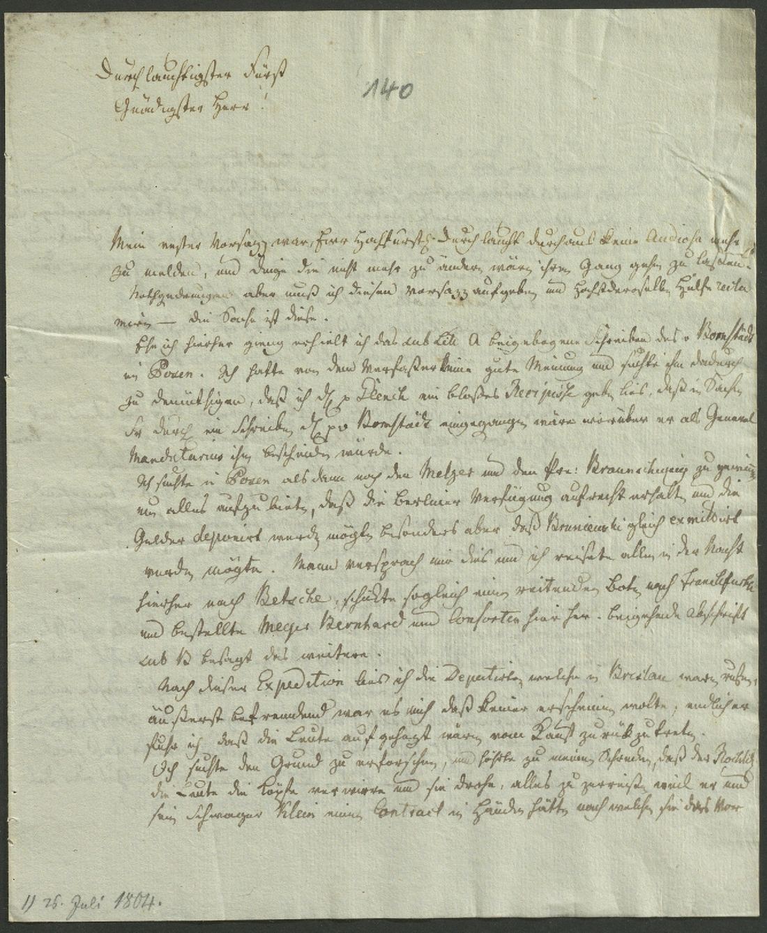 Manuscript page 1 of letter 140