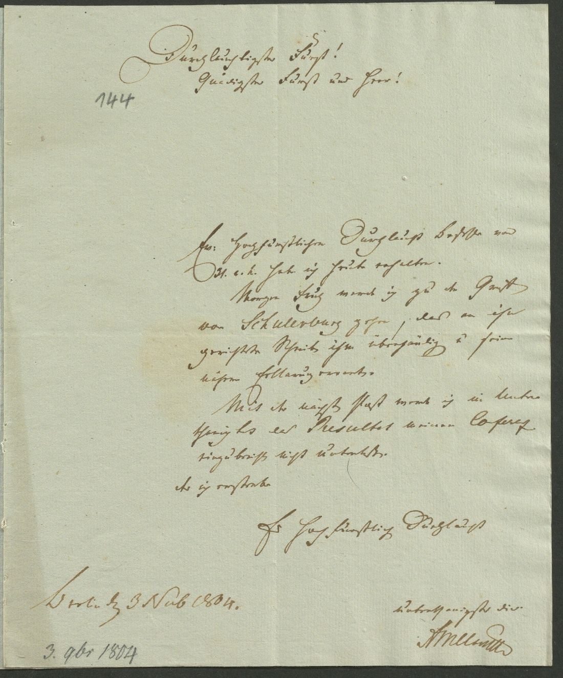 Manuscript page 1 of letter 144