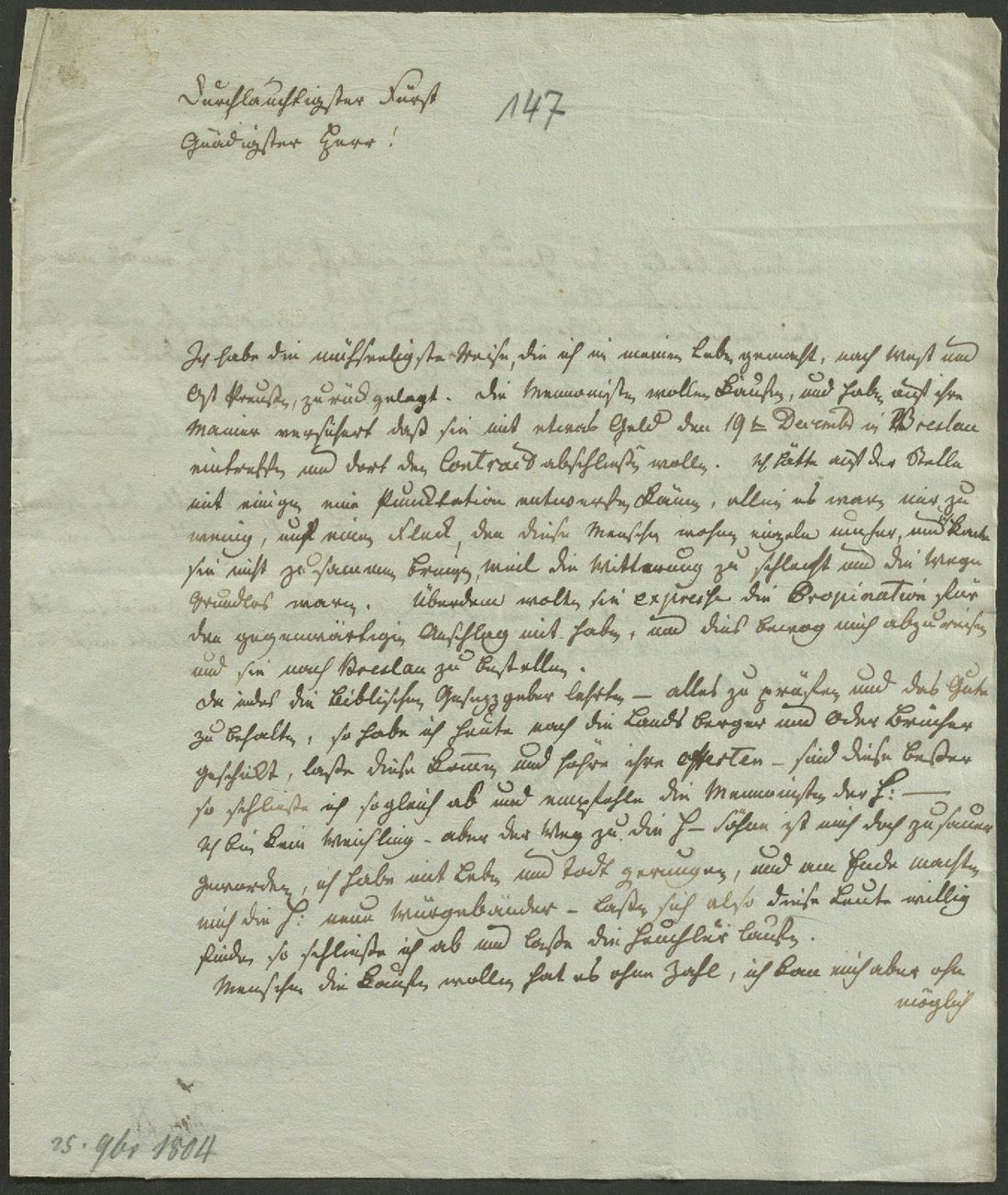Manuscript page 1 of letter 147