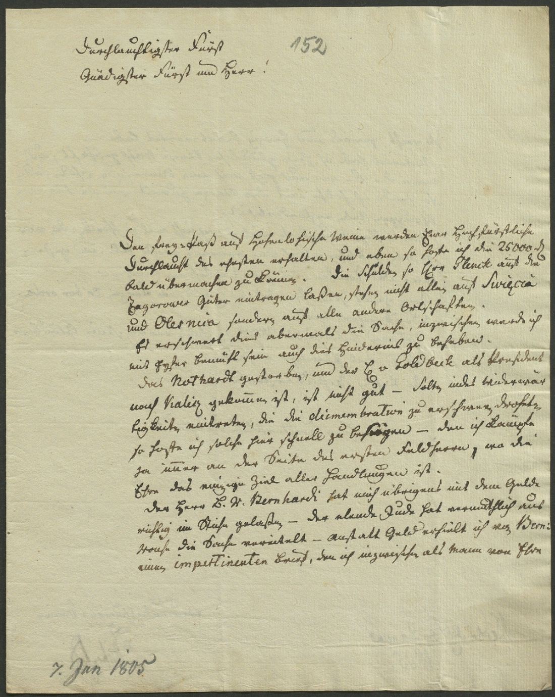 Manuscript page 1 of letter 152