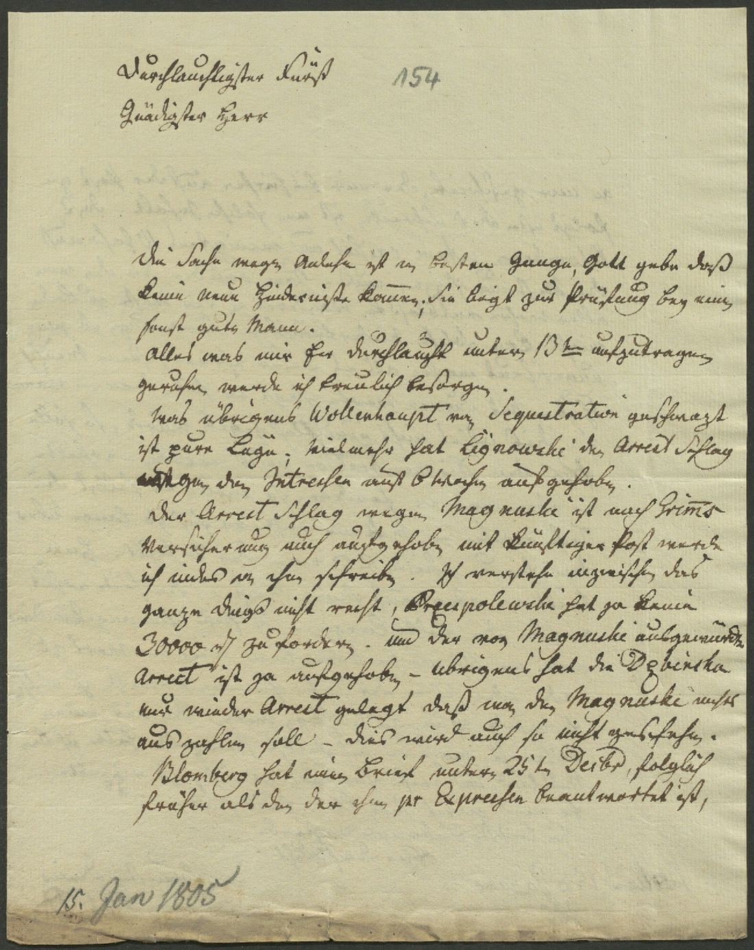 Manuscript page 1 of letter 154
