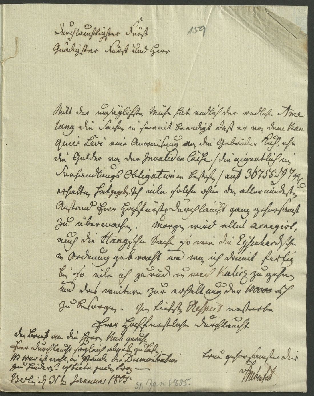 Manuscript page 1 of letter 159