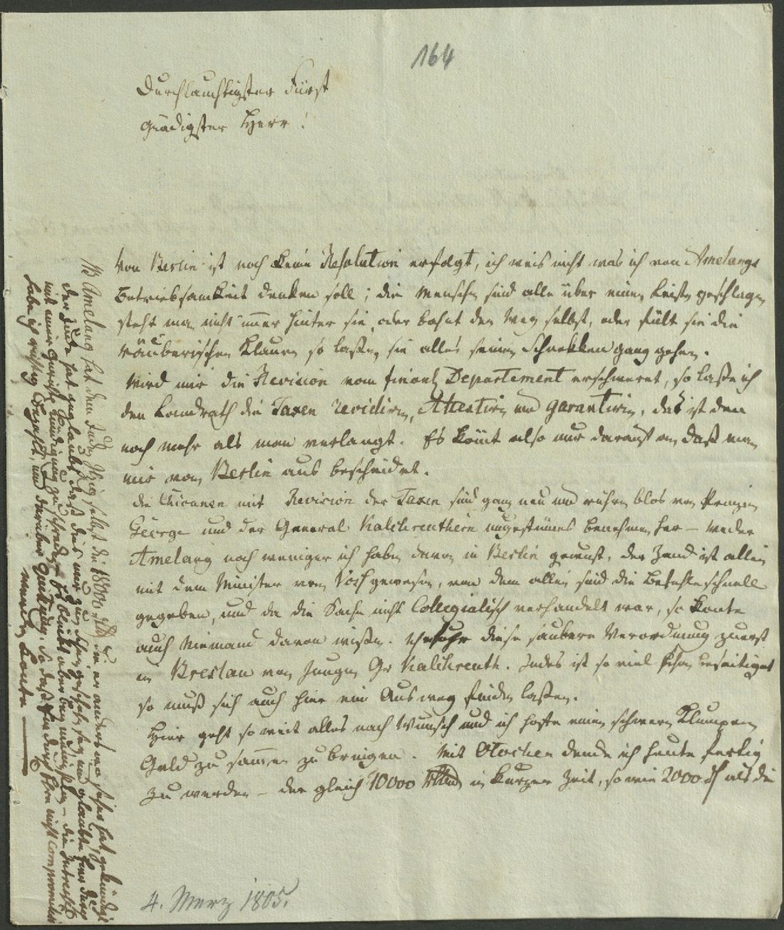 Manuscript page 1 of letter 164