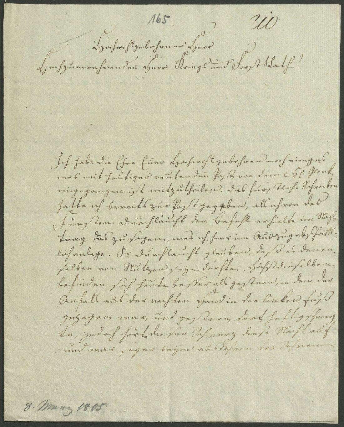 Manuscript page 1 of letter 165