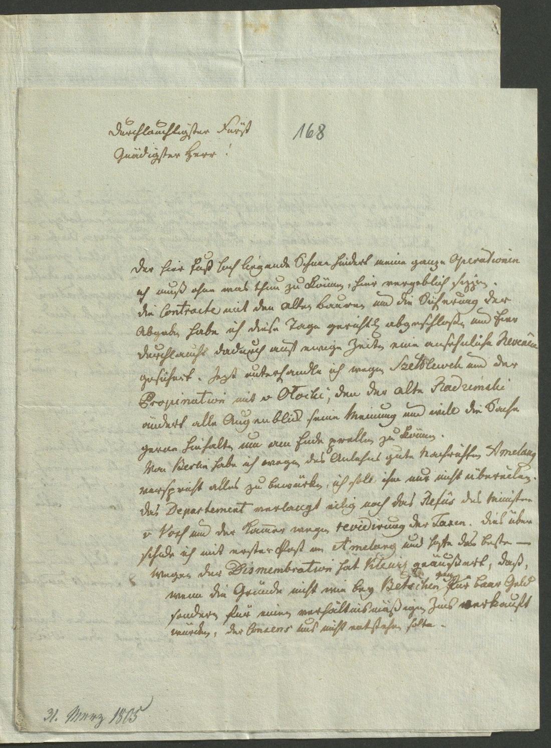 Manuscript page 1 of letter 168
