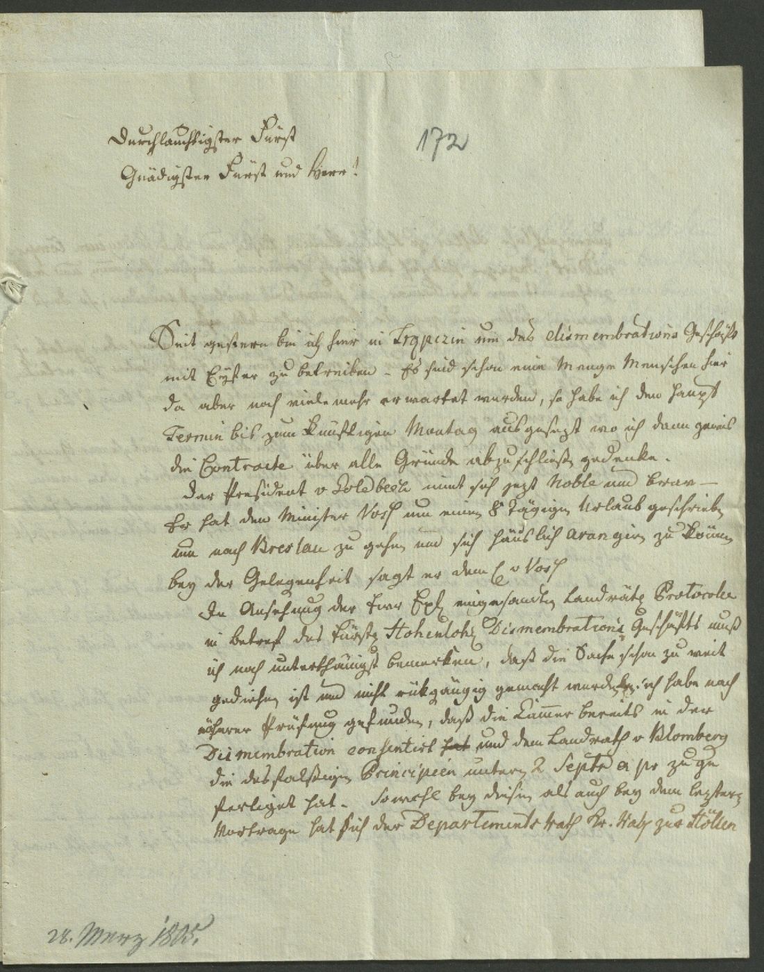 Manuscript page 1 of letter 172