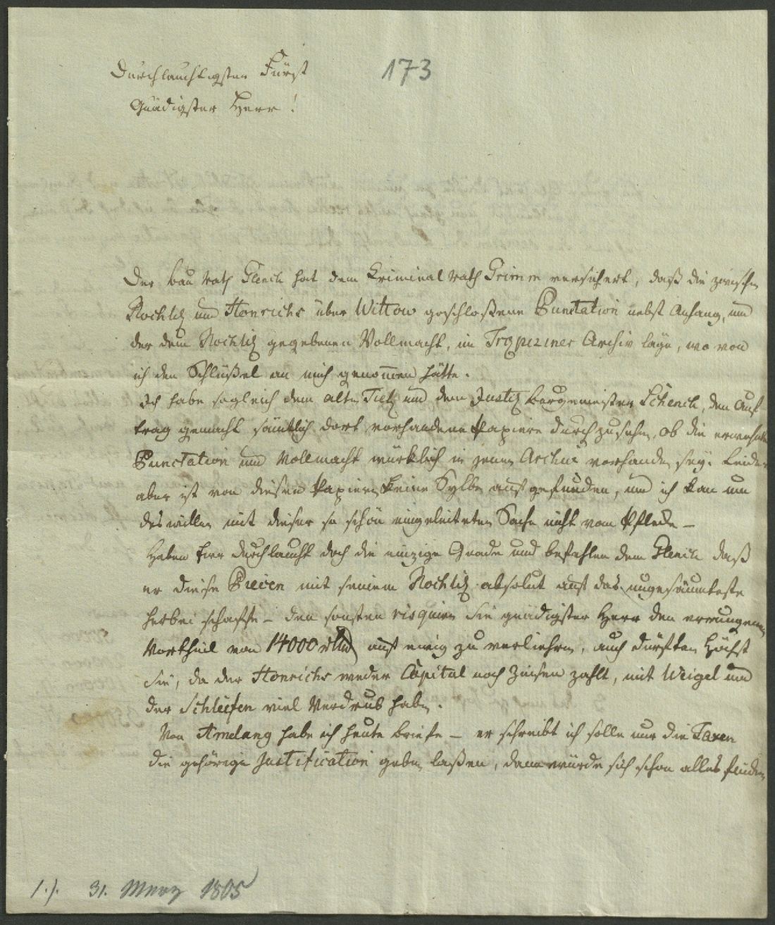 Manuscript page 1 of letter 173